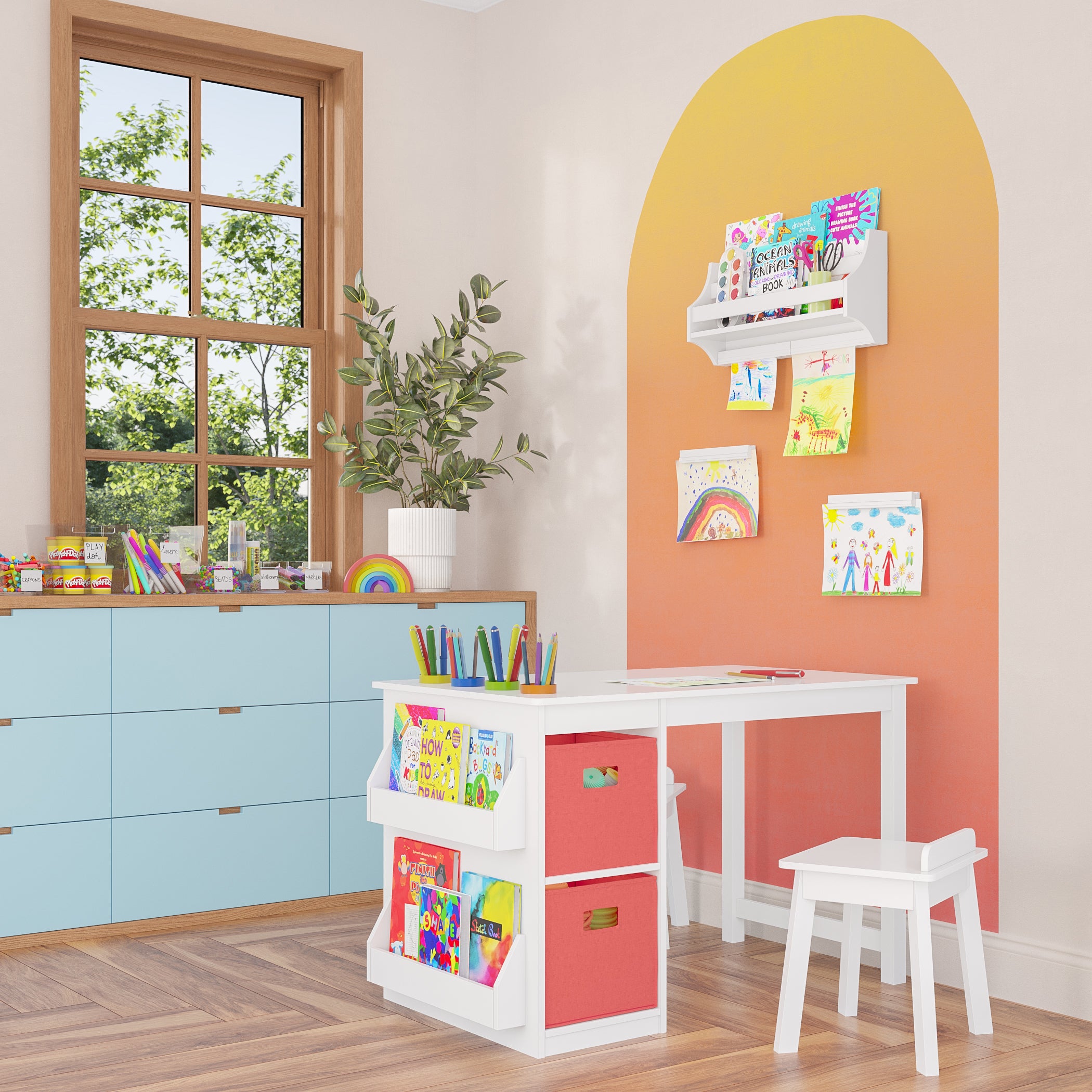 Kids Wall Book Shelf with 2 Art Bars