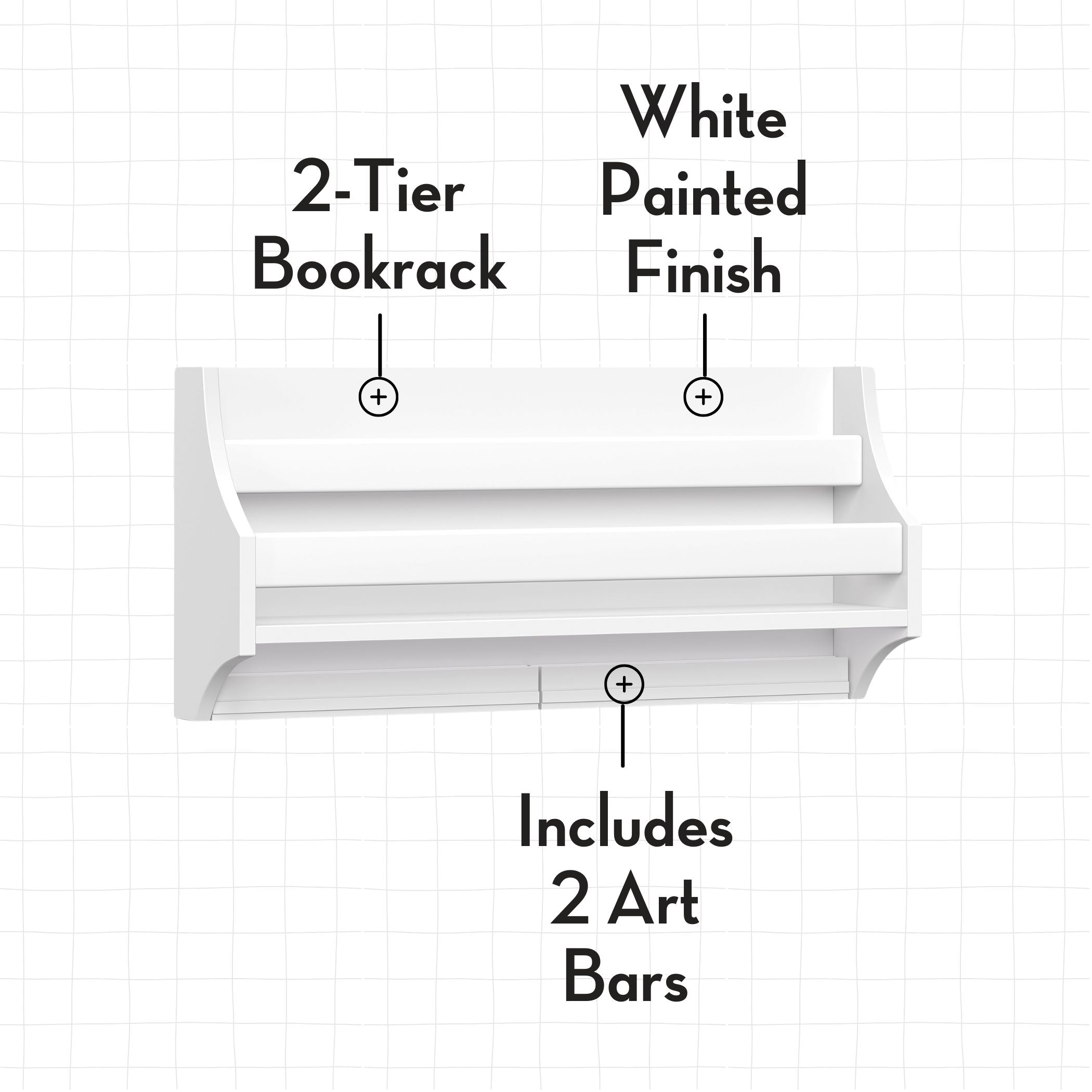 Kids Wall Book Shelf with 2 Art Bars